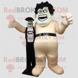 Cream Frankenstein'S Monster mascot costume character dressed with a Evening Gown and Suspenders