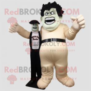 Cream Frankenstein'S Monster mascot costume character dressed with a Evening Gown and Suspenders