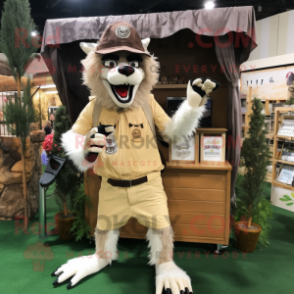 Cream Werewolf mascot costume character dressed with a Cargo Shorts and Hats