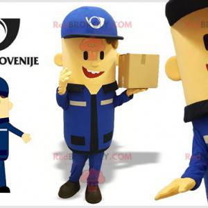 Postman leveransfaktor maskot klädd i blått - Redbrokoly.com