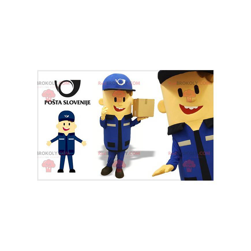 Postmannsleveringsfaktor maskot kledd i blått - Redbrokoly.com