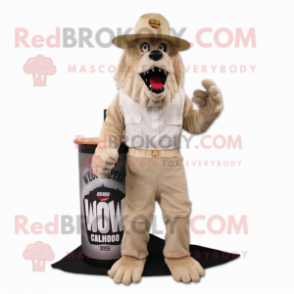 Cream Werewolf mascot costume character dressed with a Cargo Shorts and Hats