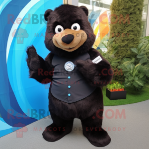 Black Beaver mascot costume character dressed with a Cardigan and Digital watches