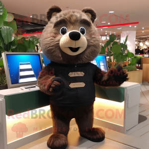 Black Beaver mascot costume character dressed with a Cardigan and Digital watches