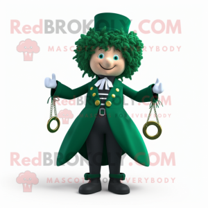 Forest Green Ring Master mascot costume character dressed with a Culottes and Hair clips