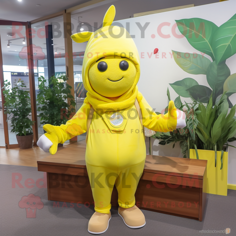 Lemon Yellow Beet mascot costume character dressed with a Hoodie and Bracelets Lemon Yellow Beet mascot costume character dressed with a Hoodie and Bracelets