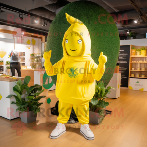 Lemon Yellow Beet mascot costume character dressed with a Hoodie and Bracelets