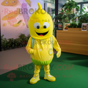 Lemon Yellow Beet mascot costume character dressed with a Hoodie and Bracelets