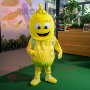 Lemon Yellow Beet mascot costume character dressed with a Hoodie and Bracelets