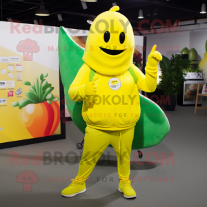 Lemon Yellow Beet mascot costume character dressed with a Hoodie and Bracelets