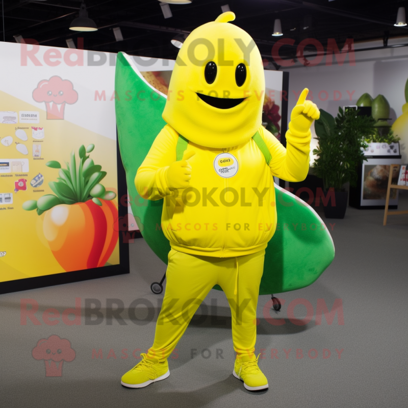 Lemon Yellow Beet mascot costume character dressed with a Hoodie and Bracelets Lemon Yellow Beet mascot costume character dressed with a Hoodie and Bracelets