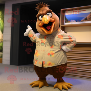 Brown Butter Chicken mascot costume character dressed with a Bermuda Shorts and Earrings