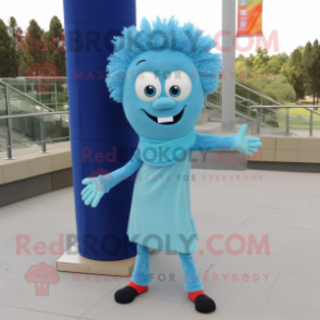 Cyan Shepard'S Pie mascot costume character dressed with a Tank Top and Scarf clips