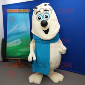 Cyan Shepard'S Pie mascot costume character dressed with a Tank Top and Scarf clips