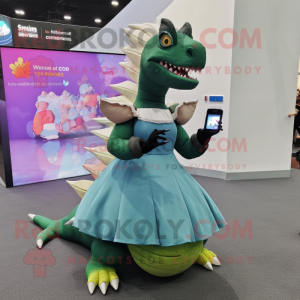 nan Stegosaurus mascot costume character dressed with a Ball Gown and Smartwatches