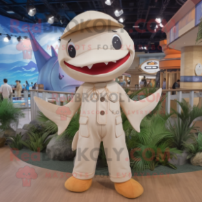 Beige Swordfish mascot costume character dressed with a Romper and Necklaces