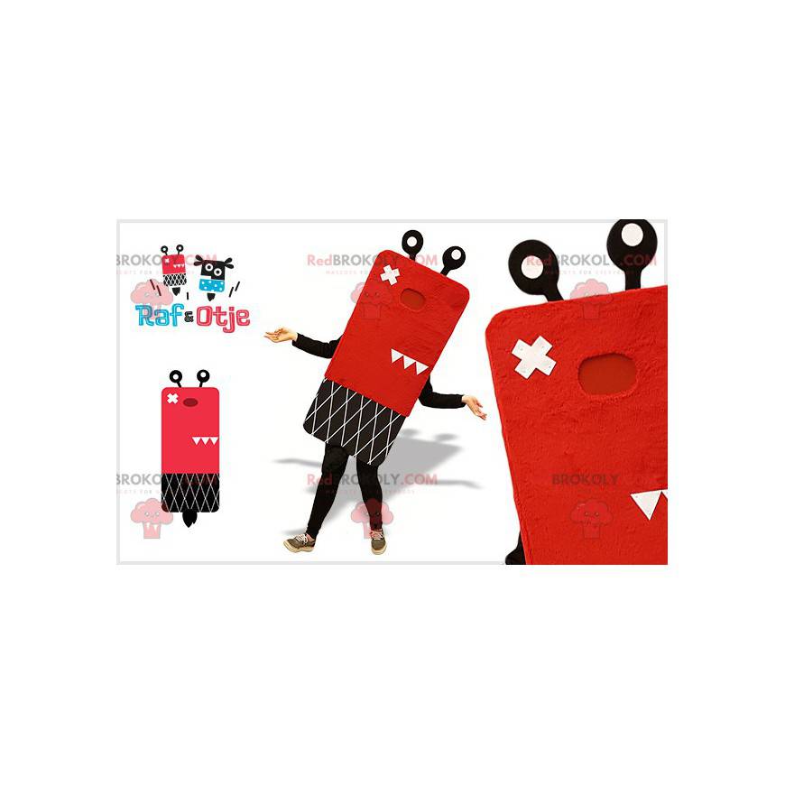 Röd och svart snögubbe maskot. Original maskot - Redbrokoly.com