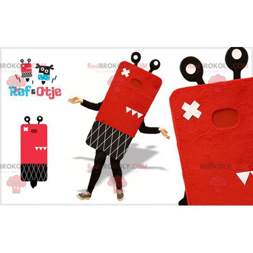 Mascote do boneco de neve vermelho e preto. Mascote original -