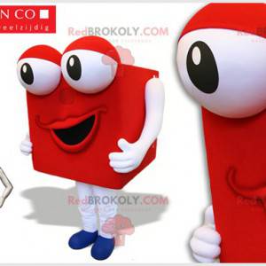 Red cube mascot of square snowman with big eyes - Redbrokoly.com