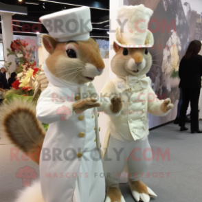 Tan Squirrel mascot costume character dressed with a Wedding Dress and Caps