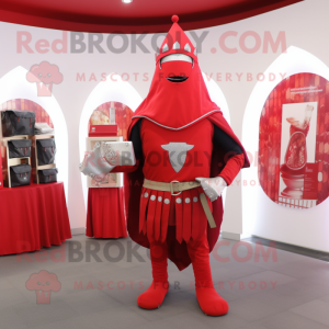 Red Medieval Knight mascot costume character dressed with a Yoga Pants and Coin purses