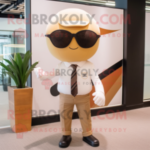 Tan Arrow Of Love mascot costume character dressed with a Suit Pants and Sunglasses