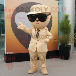 Tan Arrow Of Love mascot costume character dressed with a Suit Pants and Sunglasses
