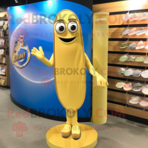 Gold Surfboard mascot costume character dressed with a Cover-up and Reading glasses