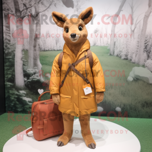 Tan Roe Deer mascot costume character dressed with a Parka and Handbags