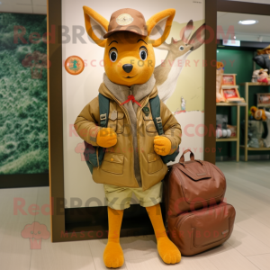 Tan Roe Deer mascot costume character dressed with a Parka and Handbags