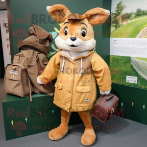 Tan Roe Deer mascot costume character dressed with a Parka and Handbags
