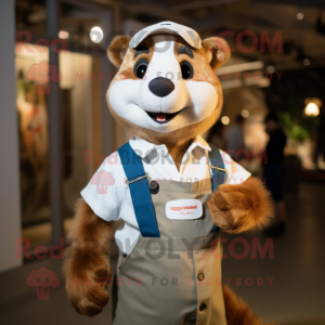 Rust Ferret mascot costume character dressed with a Poplin Shirt and Scarf clips