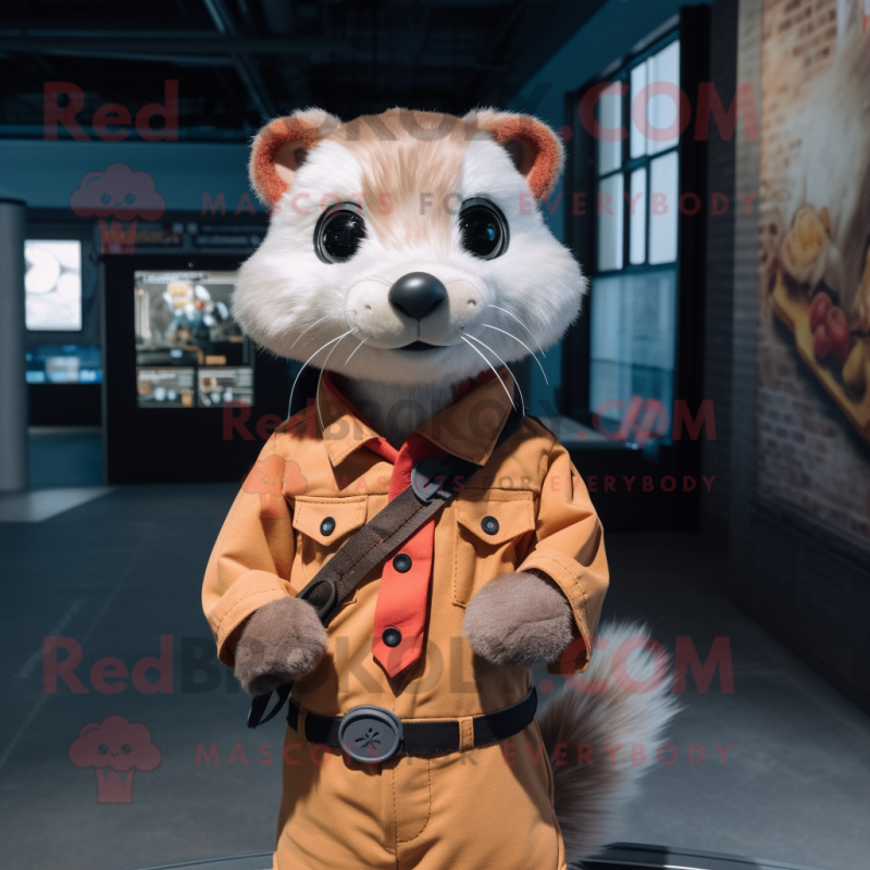 Rust Ferret mascot costume character dressed with a Poplin Shirt and Scarf clips