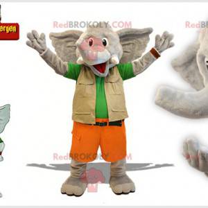 Mascotte d'éléphant gris en tenue d'explorateur - Redbrokoly.com