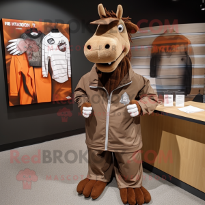 Brown Quagga mascot costume character dressed with a Windbreaker and Ties