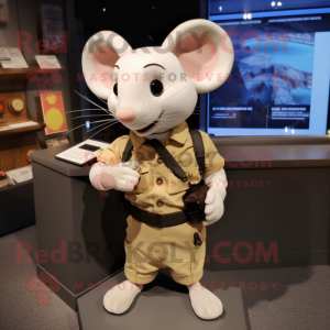 Cream Mouse mascot costume character dressed with a Cargo Pants and Smartwatches