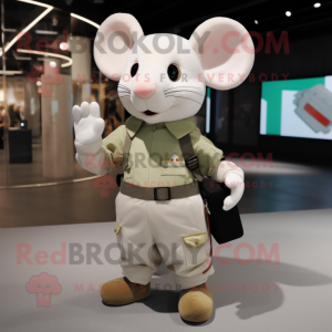 Cream Mouse mascot costume character dressed with a Cargo Pants and Smartwatches