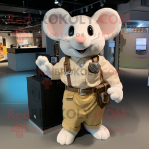 Cream Mouse mascot costume character dressed with a Cargo Pants and Smartwatches