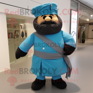 Cyan Civil War Soldier mascot costume character dressed with a Bermuda Shorts and Scarves