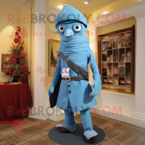 Cyan Civil War Soldier mascot costume character dressed with a Bermuda Shorts and Scarves