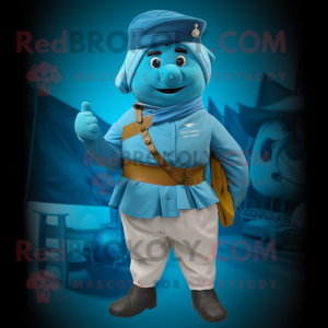 Cyan Civil War Soldier mascot costume character dressed with a Bermuda Shorts and Scarves