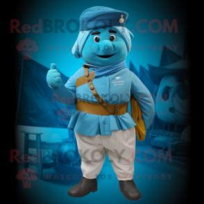 Cyan Civil War Soldier mascot costume character dressed with a Bermuda Shorts and Scarves