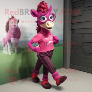 Magenta Mare mascot costume character dressed with a Running Shorts and Eyeglasses