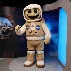 Beige Astronaut mascot costume character dressed with a Tank Top and Belts