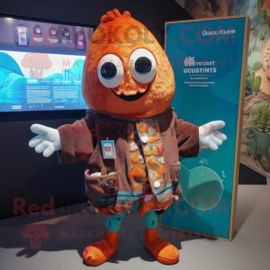 Rust Ceviche mascot costume character dressed with a Cardigan and Coin purses