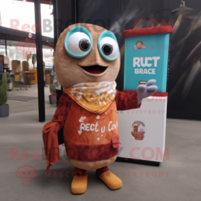 Rust Ceviche mascot costume character dressed with a Cardigan and Coin purses