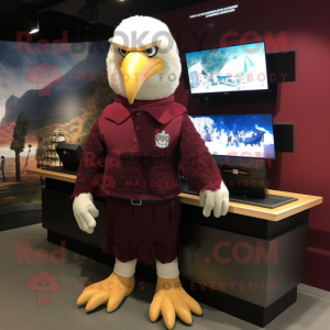 Maroon Bald Eagle mascot costume character dressed with a Skirt and Caps