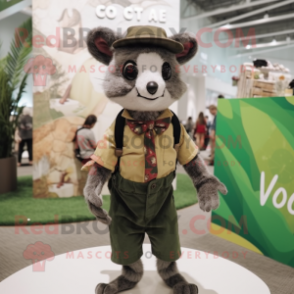 Olive Civet mascot costume character dressed with a Romper and Pocket squares