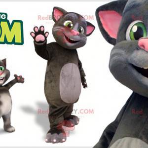 Grå og lyserød kattemaskot. Talking Tom maskot - Redbrokoly.com