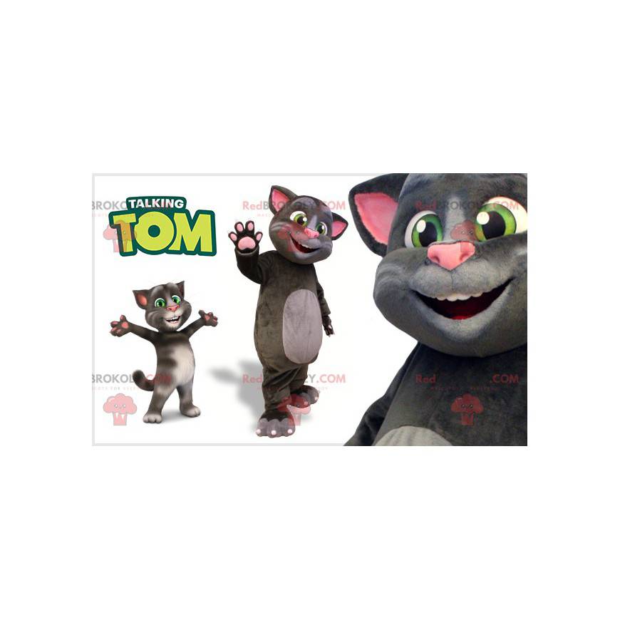Grå og lyserød kattemaskot. Talking Tom maskot - Redbrokoly.com